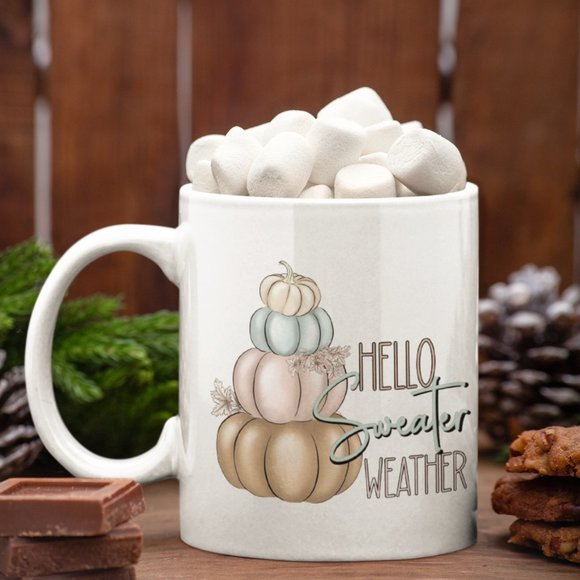 HELLO SWEATER WEATHER MUG 12 OZ - Picture 1 of 4